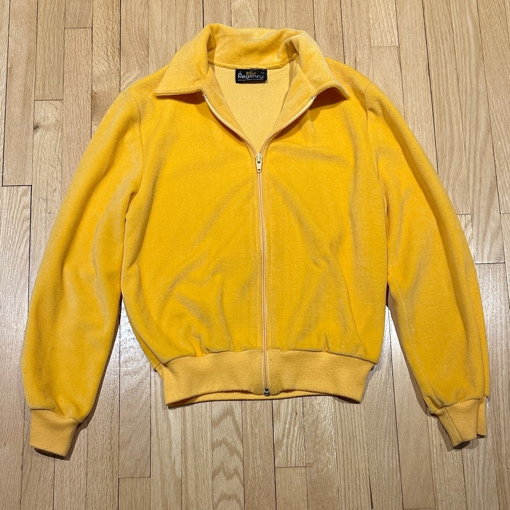 5 for $25 // Vintage 70s 80s Regency Zip Velour Jacket in Bright Yellow Small